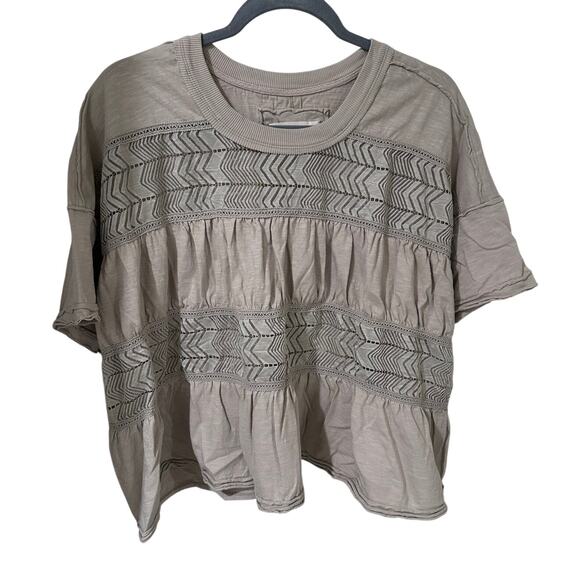 We The Free Shirred To Perfection Tee Light Taupe Babydoll Slouchy Boho, size S - Picture 2 of 7